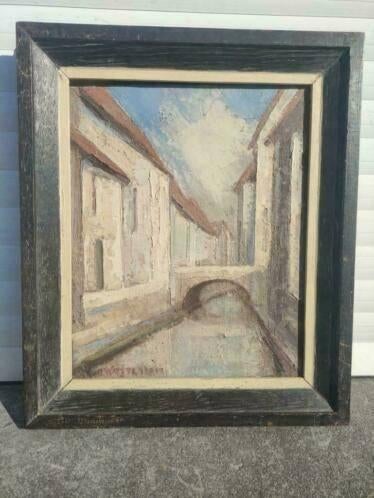 huile sur toile pont signe georges wasterlain, Antiek en Kunst, Kunst | Schilderijen | Klassiek, Ophalen of Verzenden
