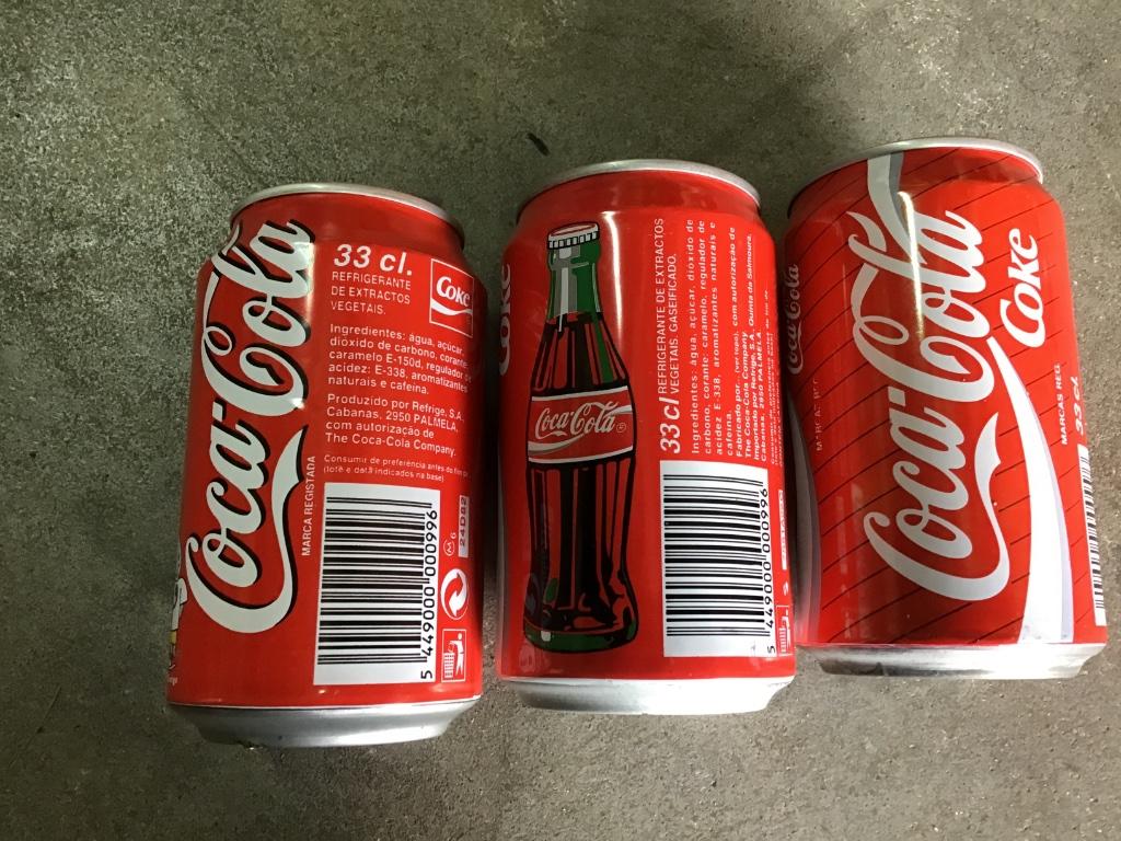 Coca-Cola 3 verschillende Portugese blikjes, Ophalen of Verzenden, Gebruikt, Verpakking