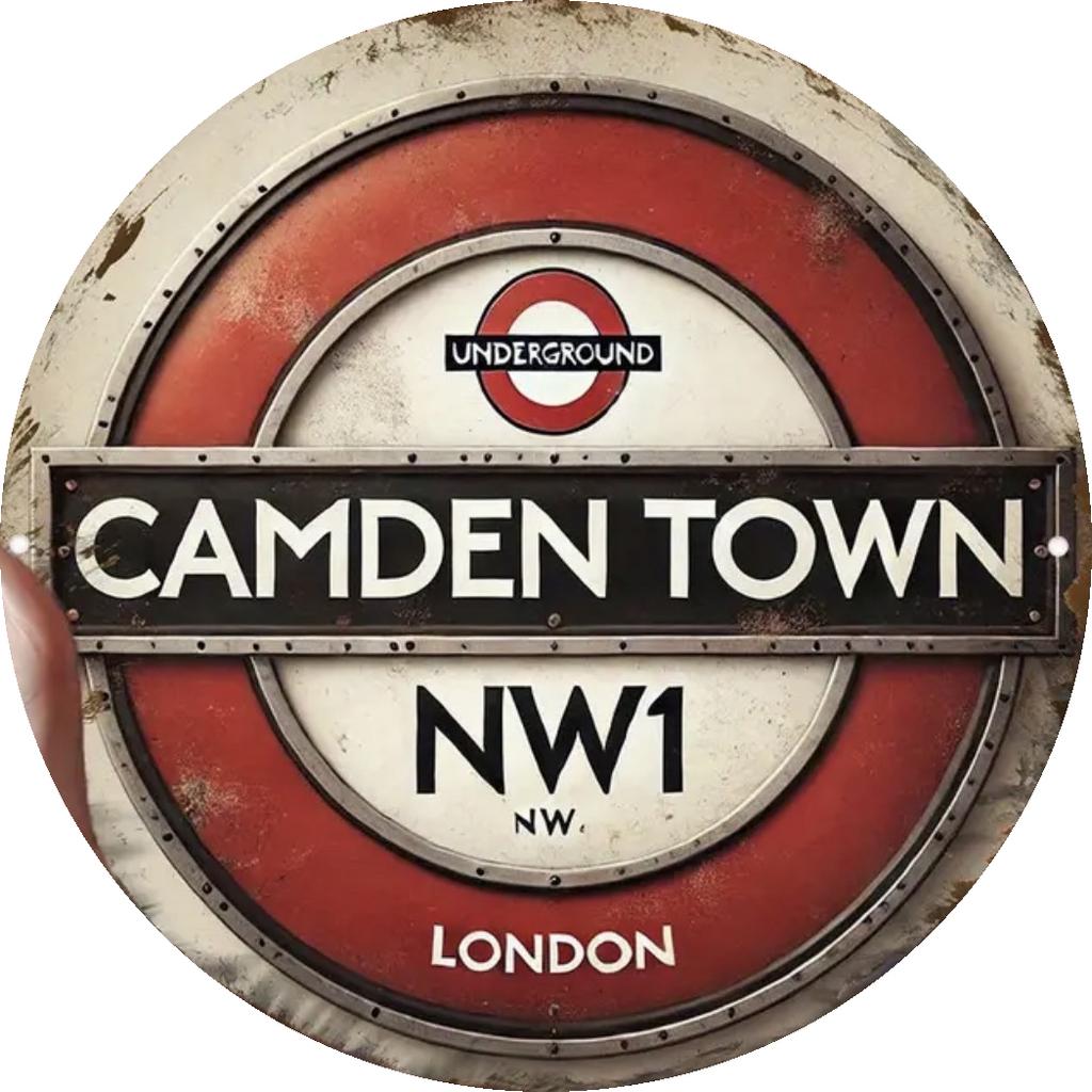 Metalen reclamebord Underground Camden Town - retro vintage, Ophalen of Verzenden, Zo goed als nieuw, Reclamebord