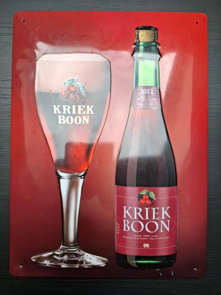 Twee metalen reclameborden bier kriek brouwerij Boon, Verzamelen, Biermerken, Ophalen of Verzenden