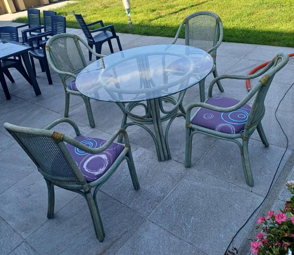 Ensemble de jardin en Rotin vert-de-gris, Rotin, Chaise, Salons de jardin, Comme neuf