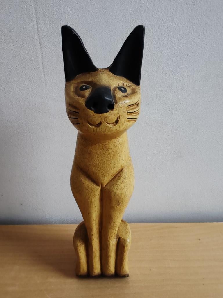 Grote houten zitkat 25 cm, Ophalen of Verzenden