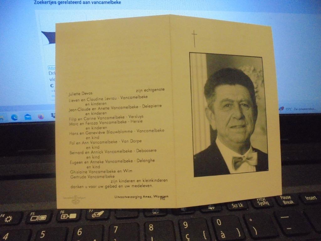 dp Omer - Gaston Vancamelbeke, Verzamelen, Bidprentjes en Rouwkaarten, Ophalen of Verzenden, Bidprentje