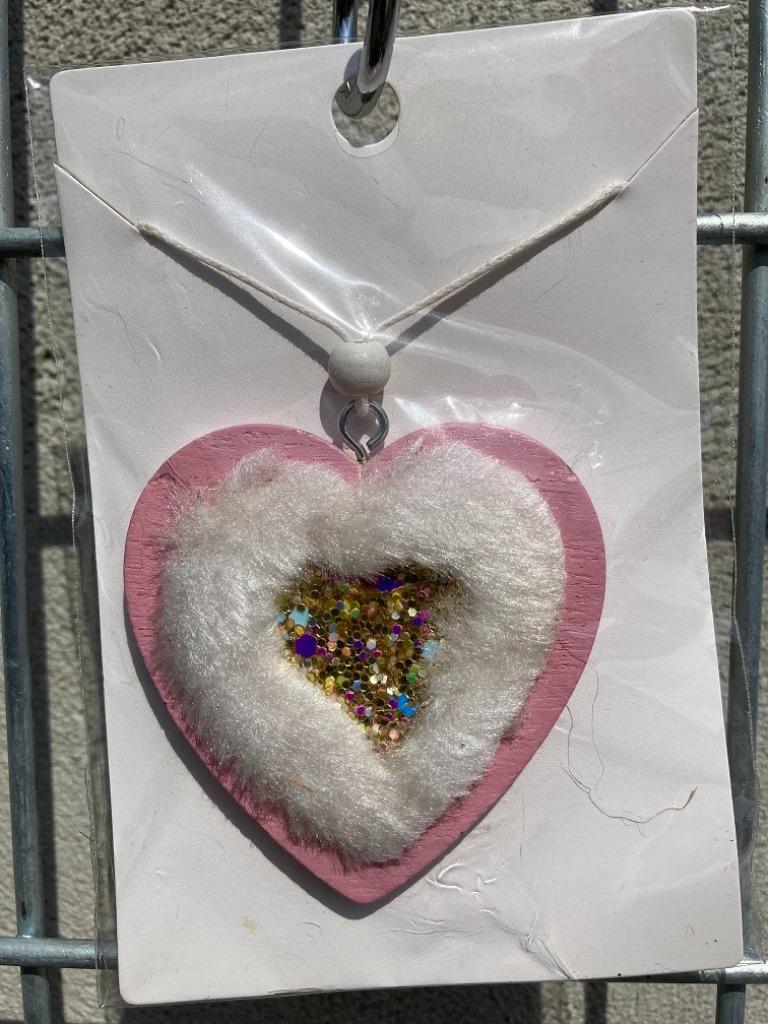 HOUT DECO HANGER NR 50 ROZE HART met glitters en pluche NIEU, Ophalen of Verzenden, Nieuw