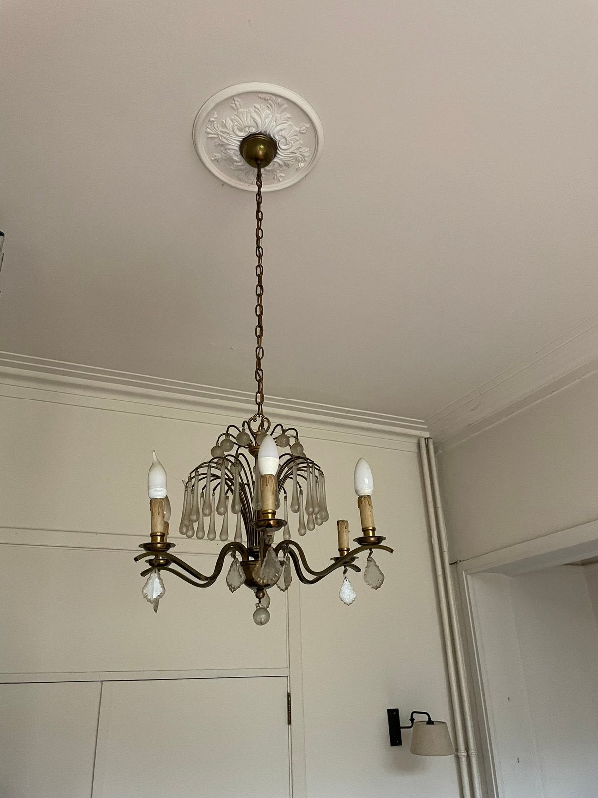 Luster/ kroonluchter/ plafondlamp, Huis en Inrichting, Lampen | Kroonluchters, Ophalen, Gebruikt, Glas