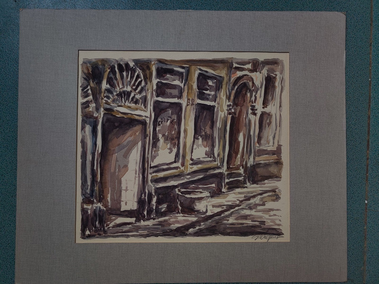 Aquarelle de Guido Wolfaert représentant les façades de Gand, Antiquités & Art, Art | Peinture | Moderne, Enlèvement