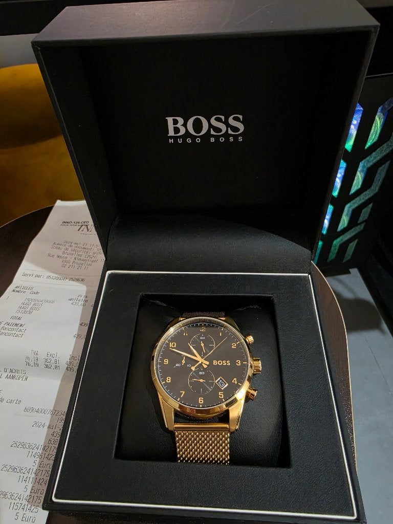 BOSS Skymaster 1513838 gouden horloge incl. doos en ticket, Handtassen en Accessoires, Horloges | Heren, Staal, Staal, Polshorloge