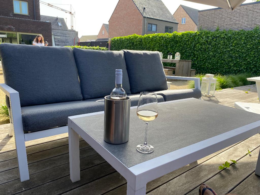 Witte tuinset 3-zit en 2x 1-zit + tafel & bijhorende kussens, Jardin & Terrasse, Ensembles de jardin, 5 places, Salons de jardin