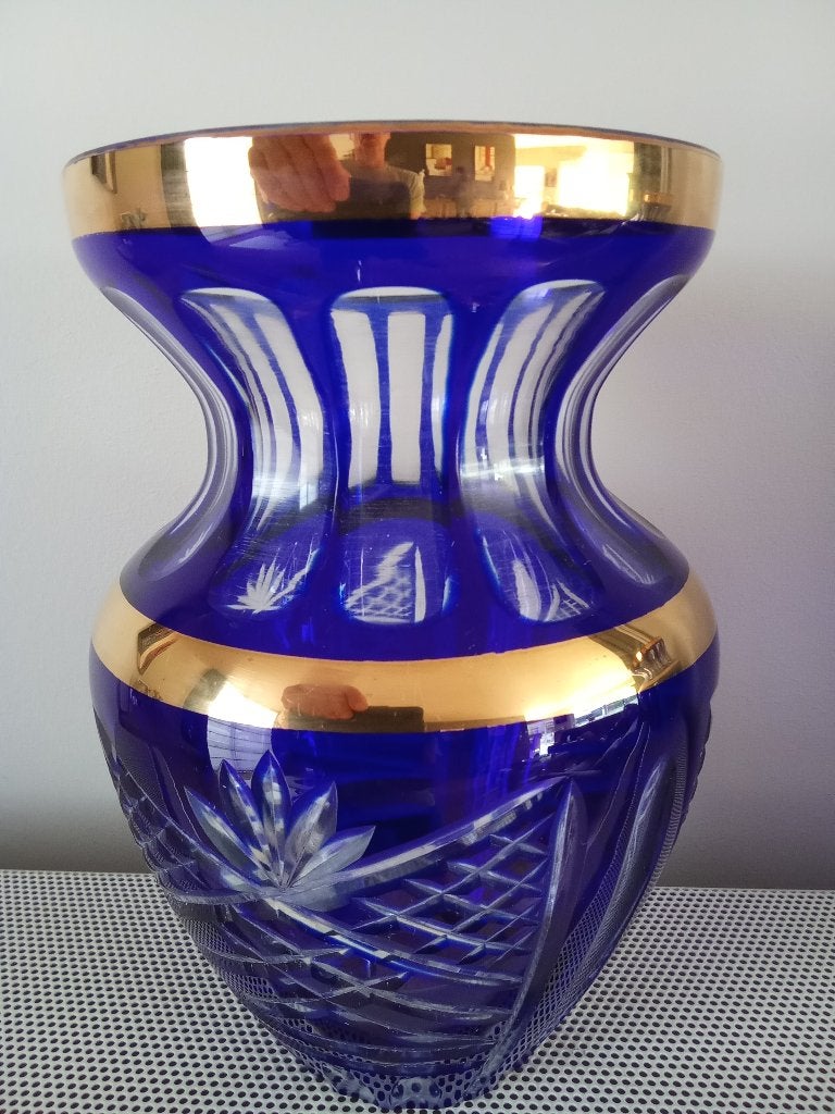 VAAS IN KRISTAL 2 STUKS 24 KARAAT BLADGOUD, Antiek en Kunst, Ophalen of Verzenden