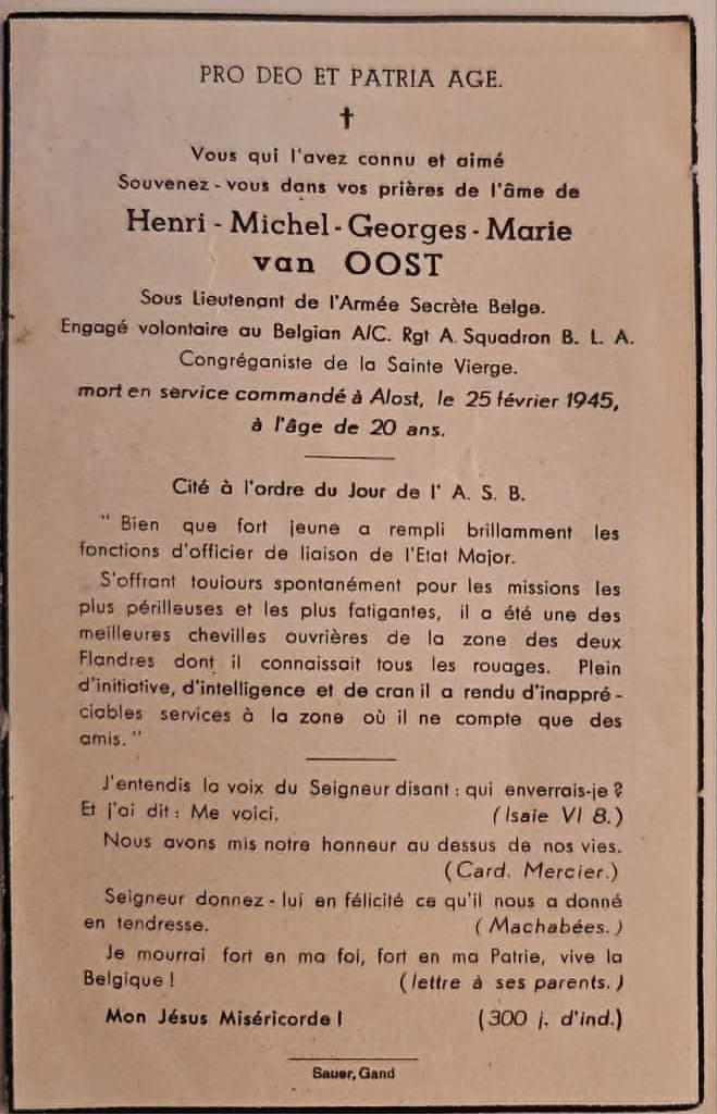 Brigade Piron Henri Van Oost, Collections, Envoi, Image pieuse