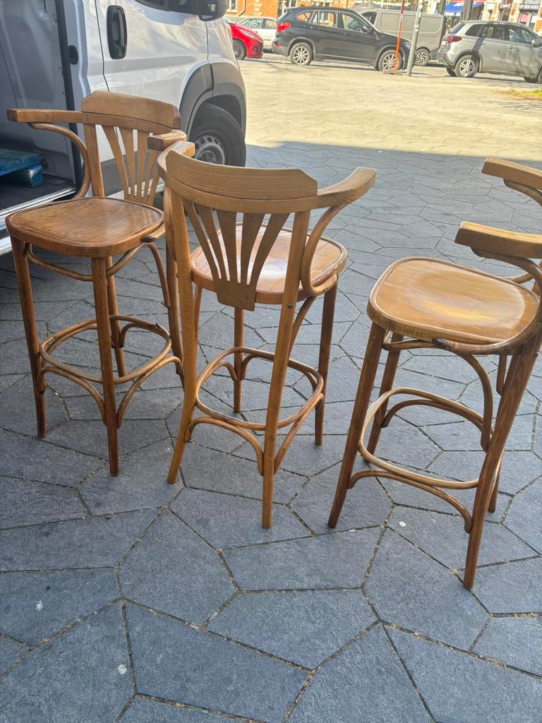 Oude houten barkrukken, Ophalen, Gebruikt, 60 tot 90 cm, 3 krukken