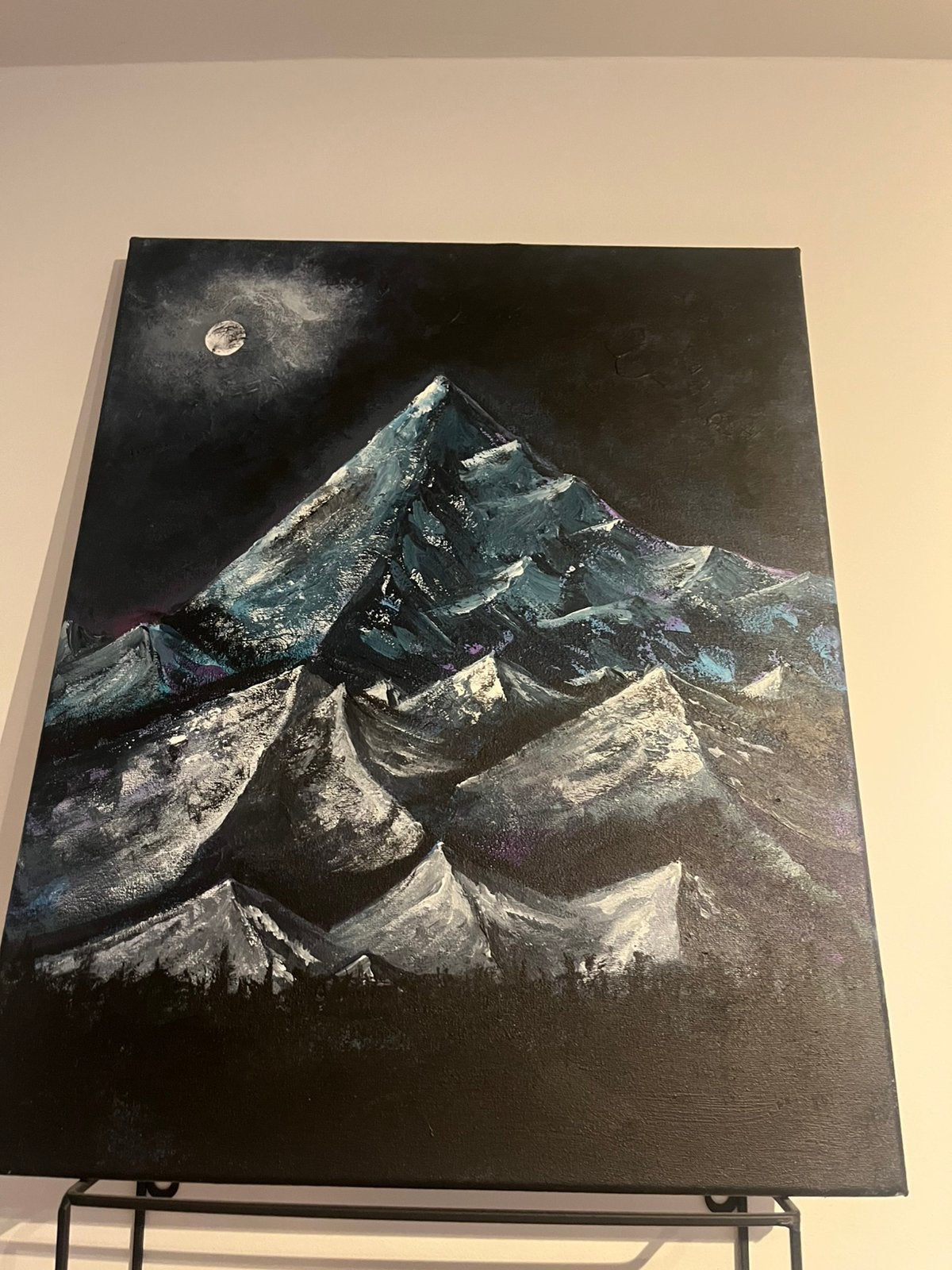 Schilderij berglandschap bij nacht, Antiek en Kunst, Ophalen of Verzenden