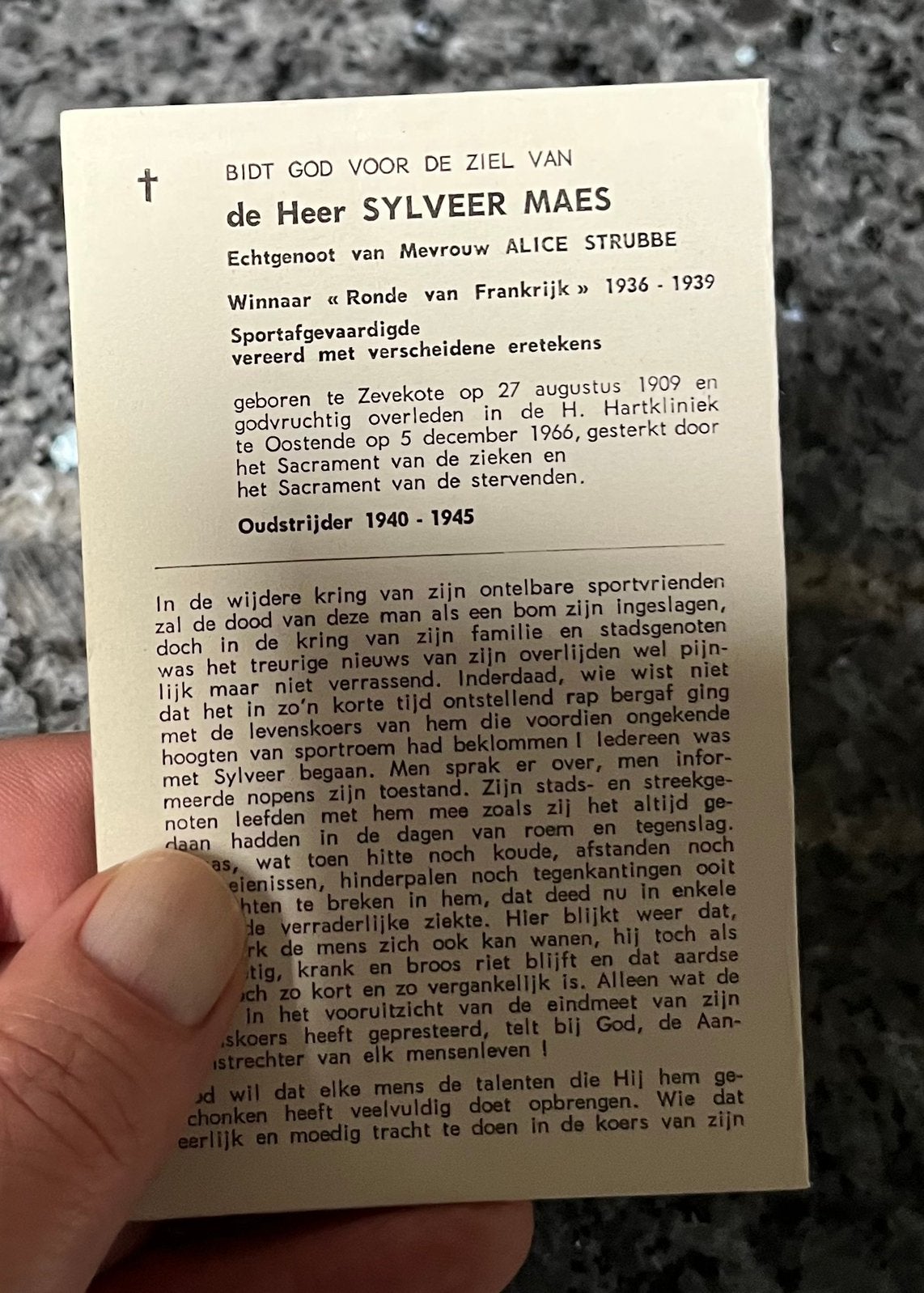 Wielrenner Sylveer Maes bidprent, Verzamelen, Ophalen, Zo goed als nieuw