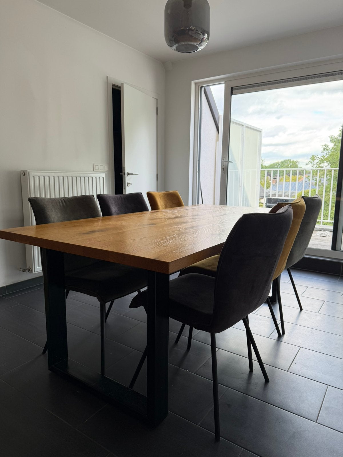 Fulham eettafel in massief eik met 6 stoelen, Ophalen, Gebruikt, 100 tot 150 cm, Eikenhout
