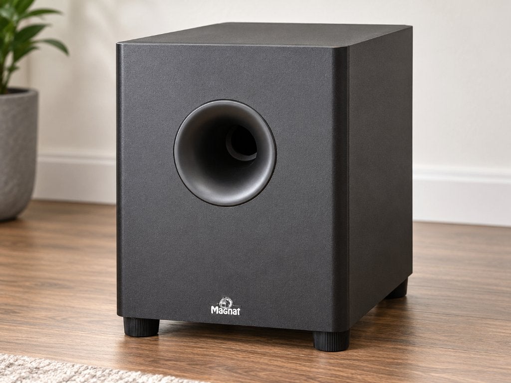 Magnat actieve subwoofer, type downfire met bassreflex,zwart, Subwoofer, Magnat, Ophalen of Verzenden, 60 tot 120 watt