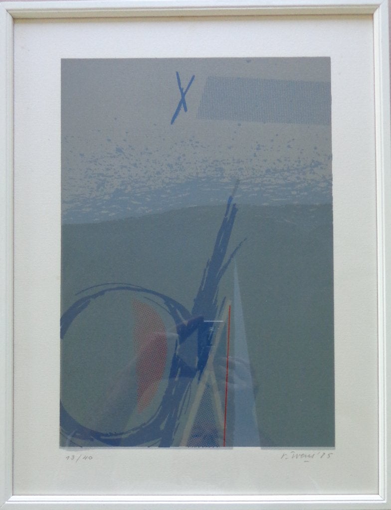 RENAAT IVENS / ABSTRACTIE / KLEURLITHO / 52x40cm / KADER SIG, Signé, Enlèvement ou Envoi