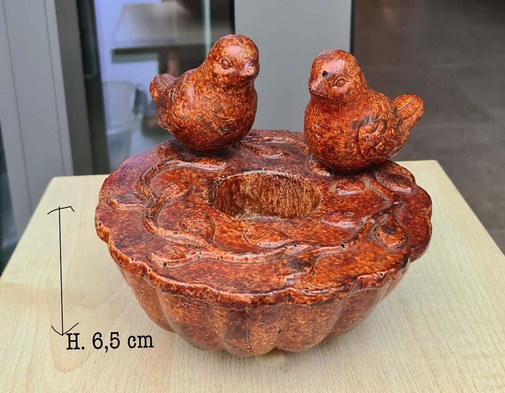 vogelbadje bruinrode keramiek - mooie staat - zie info, Ophalen
