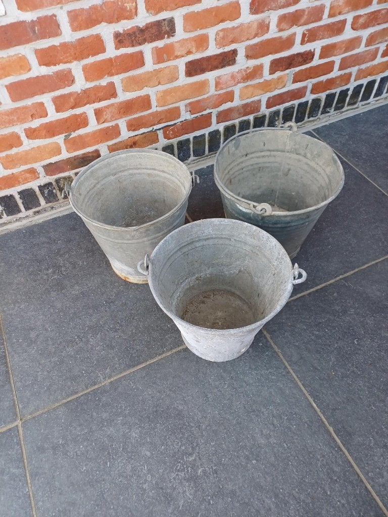 3 oude zinken emmers Vintage- Brocante, Antiek en Kunst, Ophalen