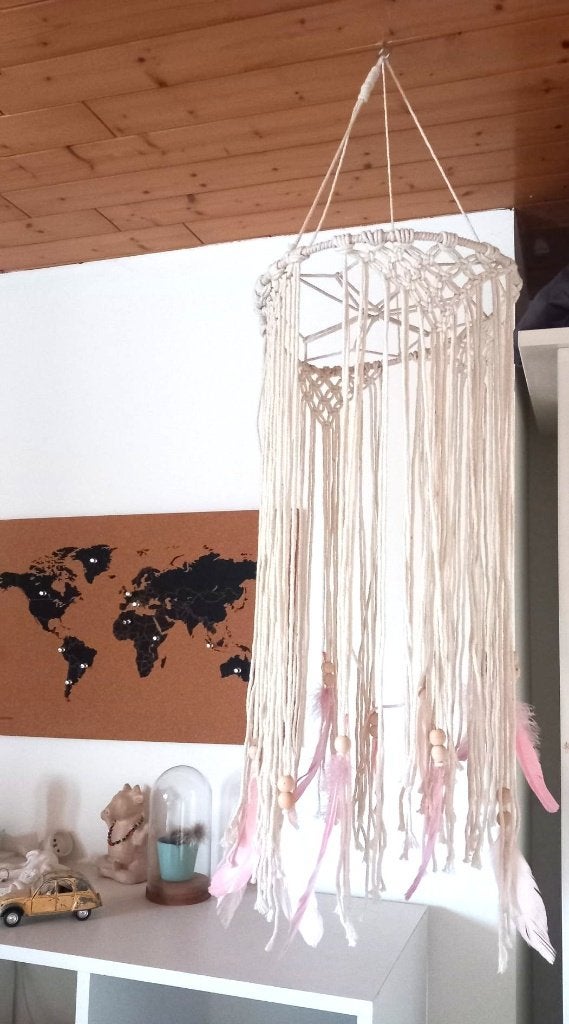 Boho Dromenvanger cilinder met roze veren | J-line, Ophalen, 30 cm, Boho, Nieuw