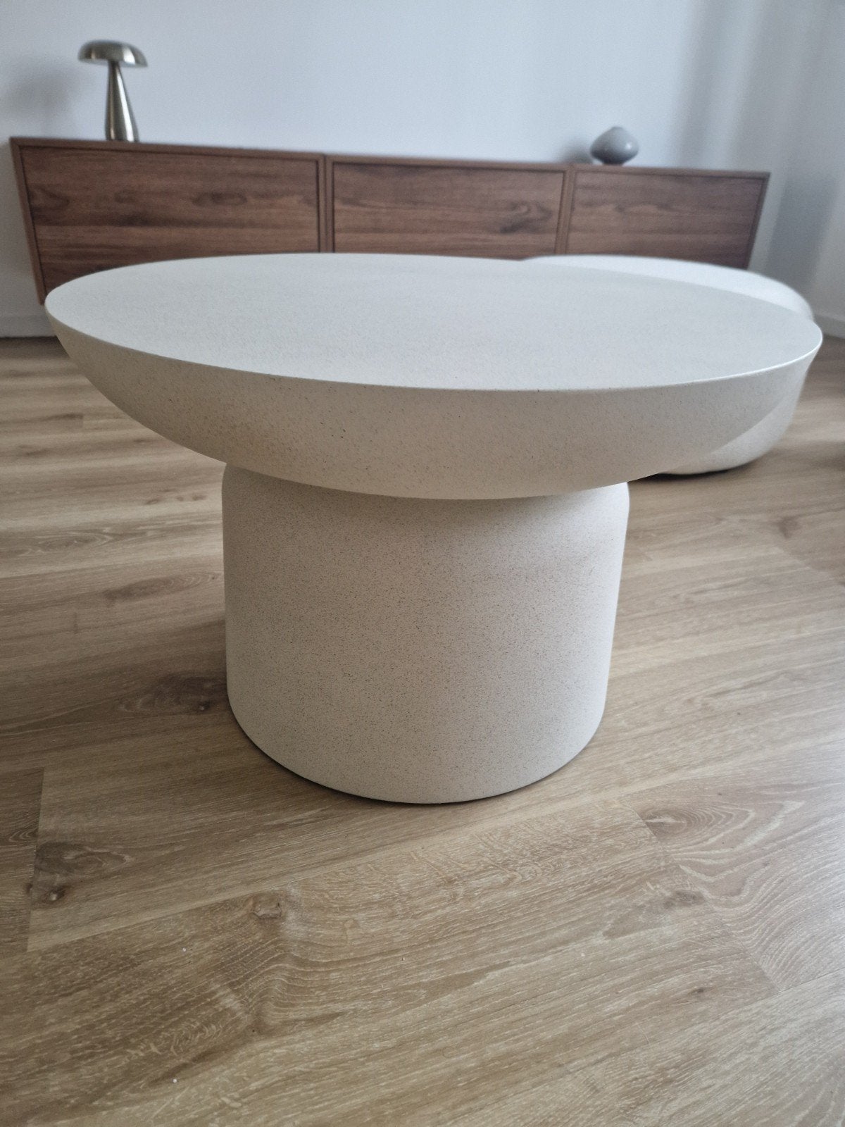 table basse jysk beige blanc lydum neuve 60 cm, Enlèvement