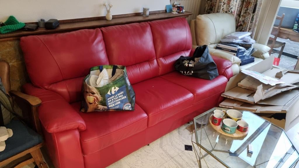 Canapé cuir rouge 3 places – Confortable et robuste, Maison & Meubles, Canapés | Salons, Banc droit, Trois personnes, Cuir, Enlèvement