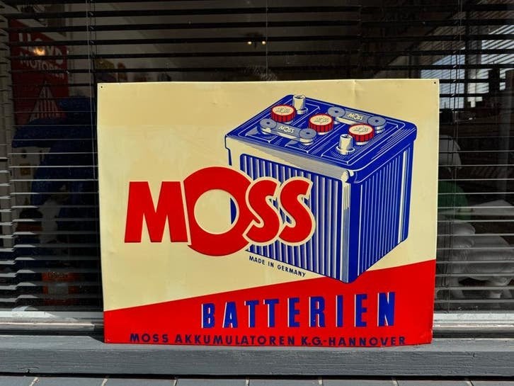 Vintage Moss Batterijen Reclamebord - Made in German, Verzamelen