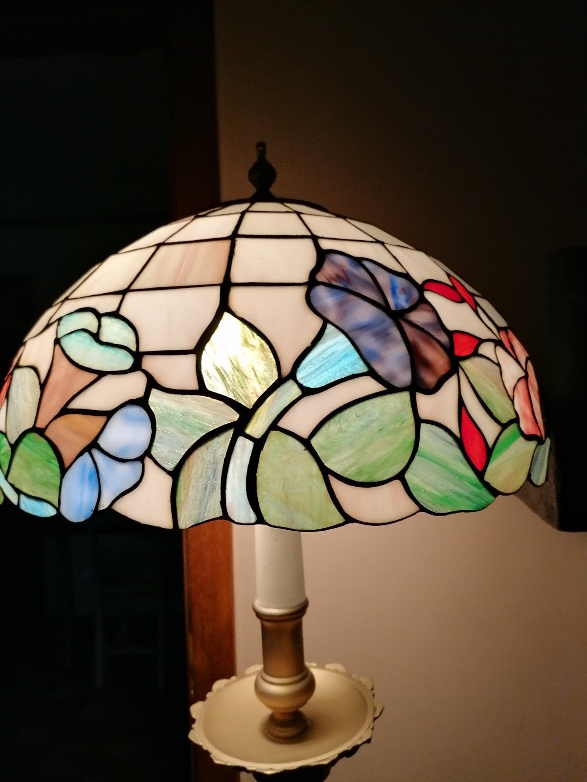 staande lamp (h. 1m70) met glazen  tiffany look, Enlèvement, Synthétique