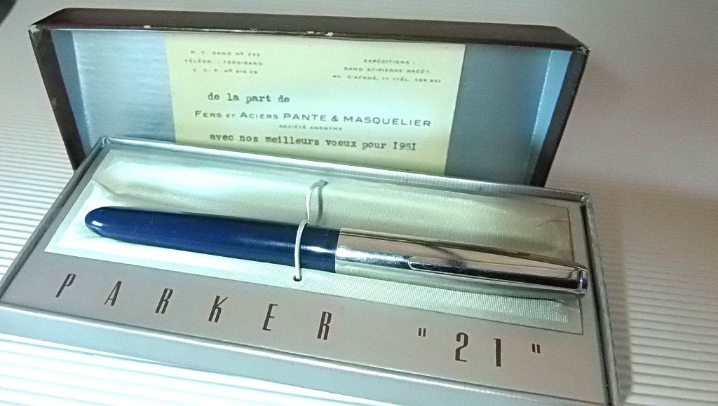 Le célèbre stylo plume original Parker 21 Mark I + de 1951, Enlèvement ou Envoi, Stylo, Comme neuf, Avec boîte