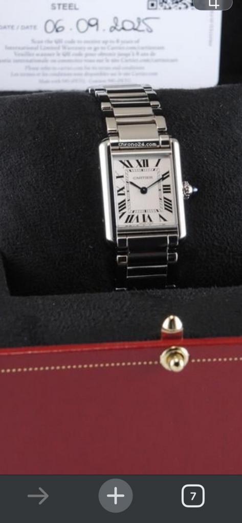 Cartier Tank nieuwe doos+Tags+Cartier-garantie, Overige merken, Staal, Staal, Polshorloge