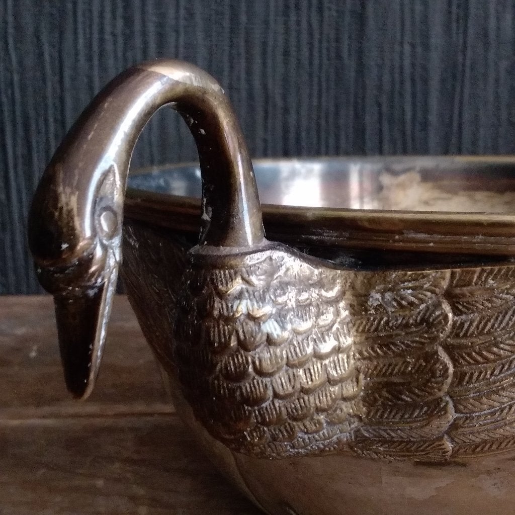 Prachtige silver plated schaal met koperen zwanen, Antiek en Kunst, Verzenden, Koper