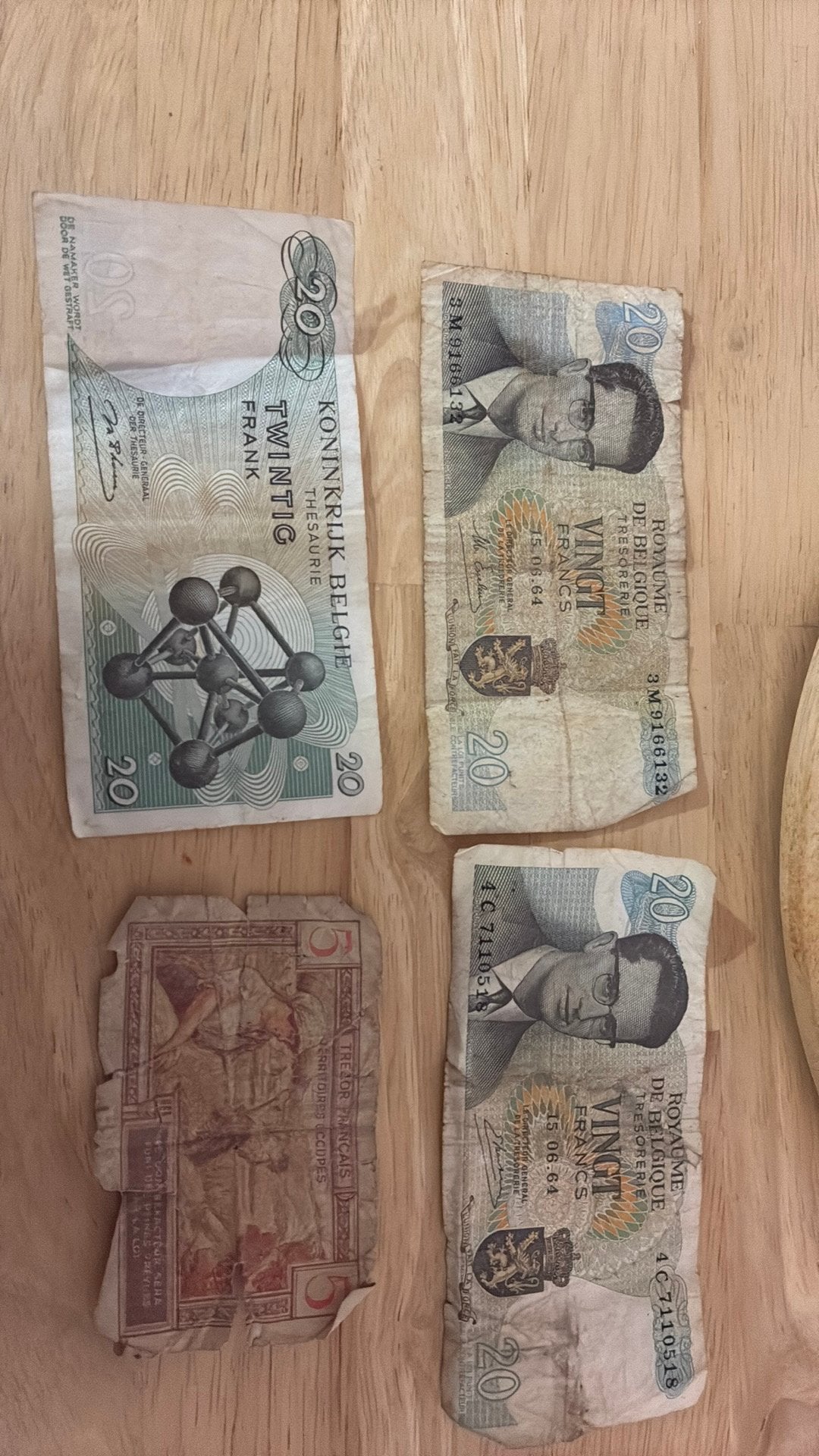Ancien billet 20 francs et cinq francs, Enlèvement ou Envoi