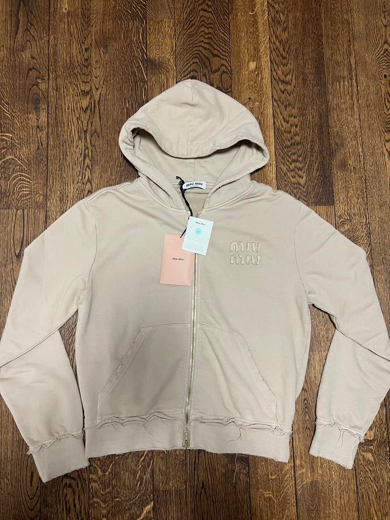 Miu Miu Cotton Fleece Hooded Hoodie Size M, Kleding | Dames, Truien en Vesten, Ophalen of Verzenden, Nieuw, Maat 38/40 (M), Beige