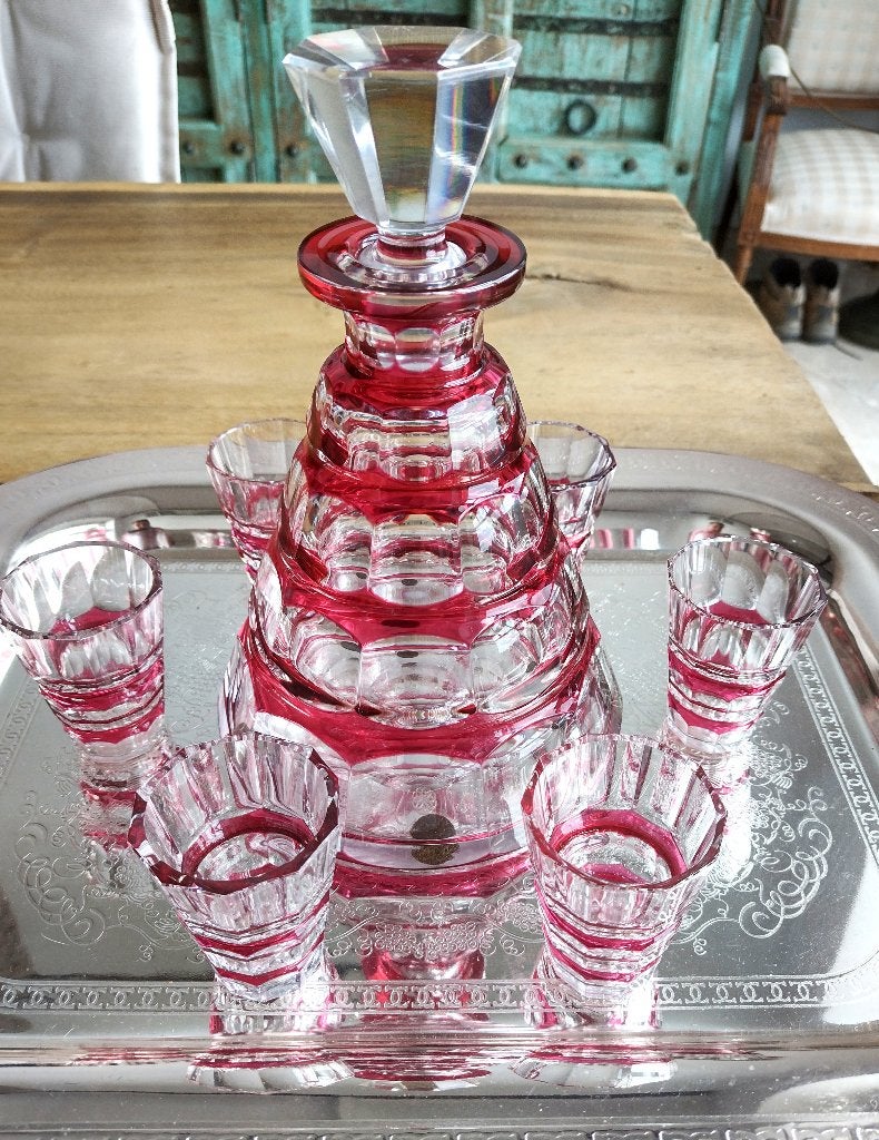 Val Saint Lambert ensemble Art Déco  liqueur Muscadet, Enlèvement ou Envoi