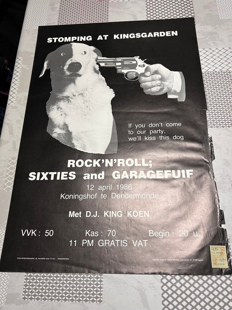 Vintage Poster Stomping at Kingsgarden Rock 'n'roll; sixties, Enlèvement ou Envoi, Rectangulaire vertical, Musique, Utilisé