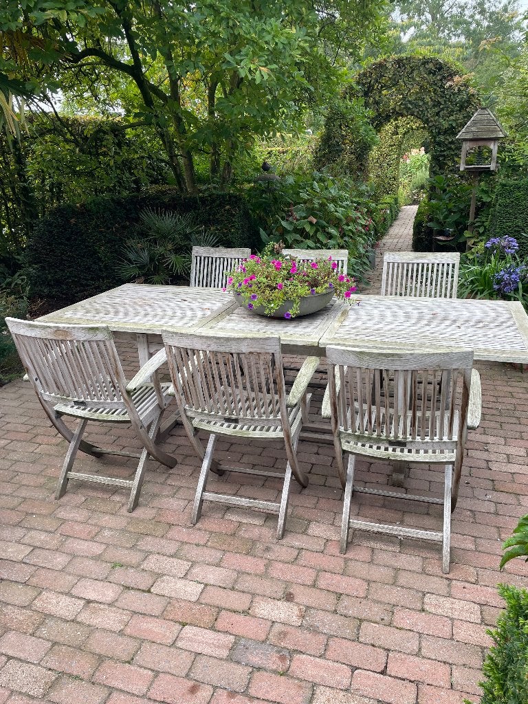 Teak tuinmeubelen, Ophalen, Gebruikt, Teakhout, 8 zitplaatsen