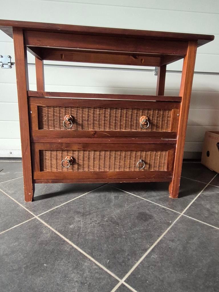 Mooi retro kastje met rotan schuiven, Huis en Inrichting, Ophalen, Gebruikt