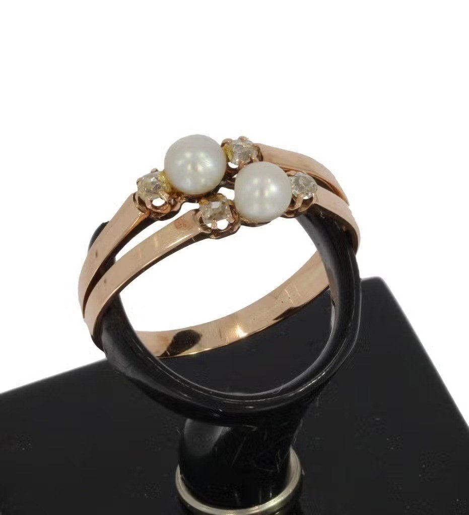 Sale Diamanten parel antieke 14k gouden ring dames briljant, Ophalen of Verzenden, Zo goed als nieuw, Dame of Heer, Met edelsteen
