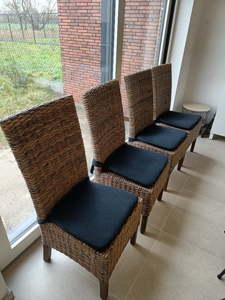 4 rustieke stoelen in goede staat, Osier ou Rotin, Brun, Utilisé, Quatre