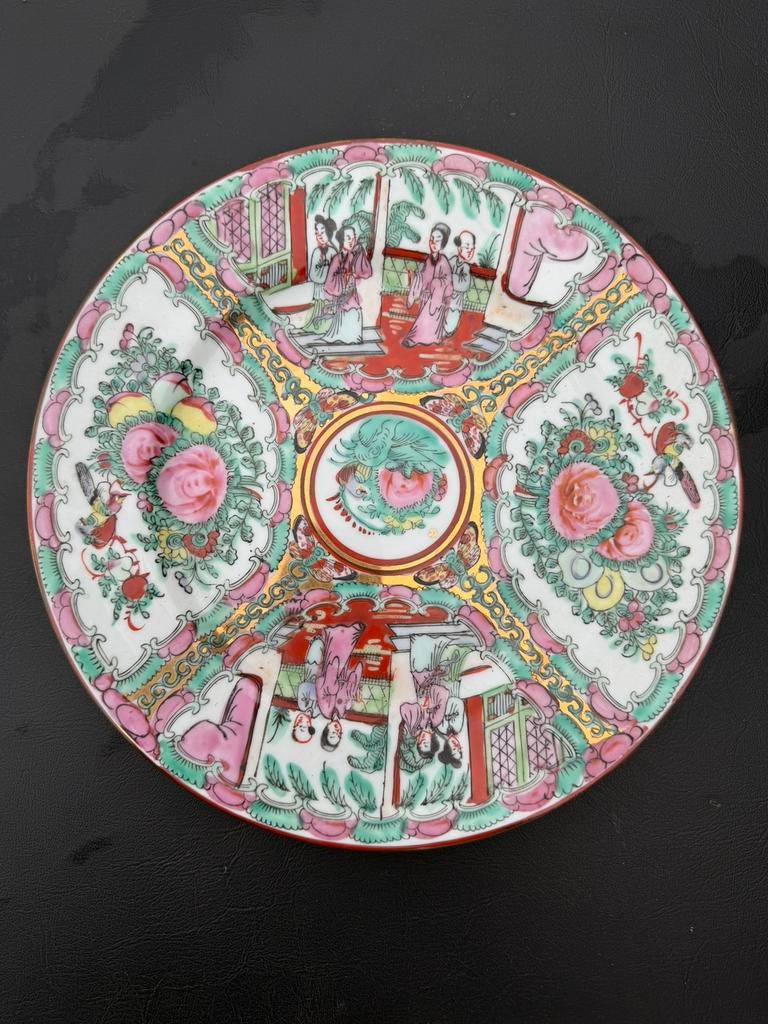 vintage Chinees "Famille Rose Medallion" porseleinen bord, Ophalen
