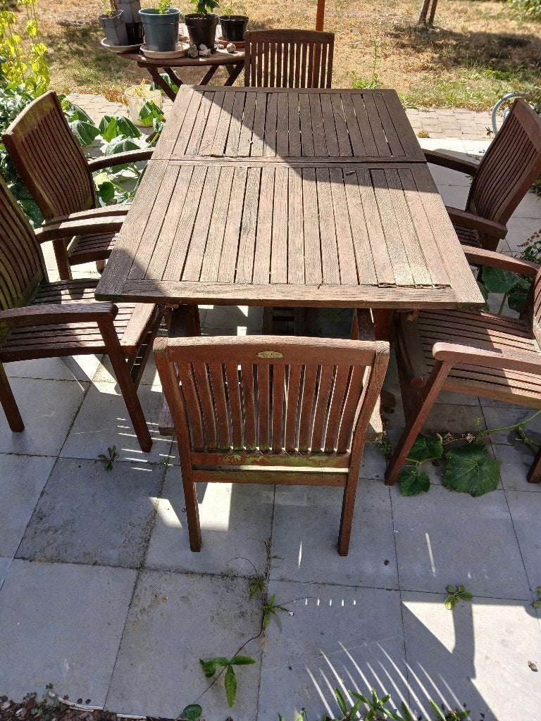 tuintafel in teakhout stoelen zijn reeds weg, Ophalen, Gebruikt, Rechthoekig, Hout