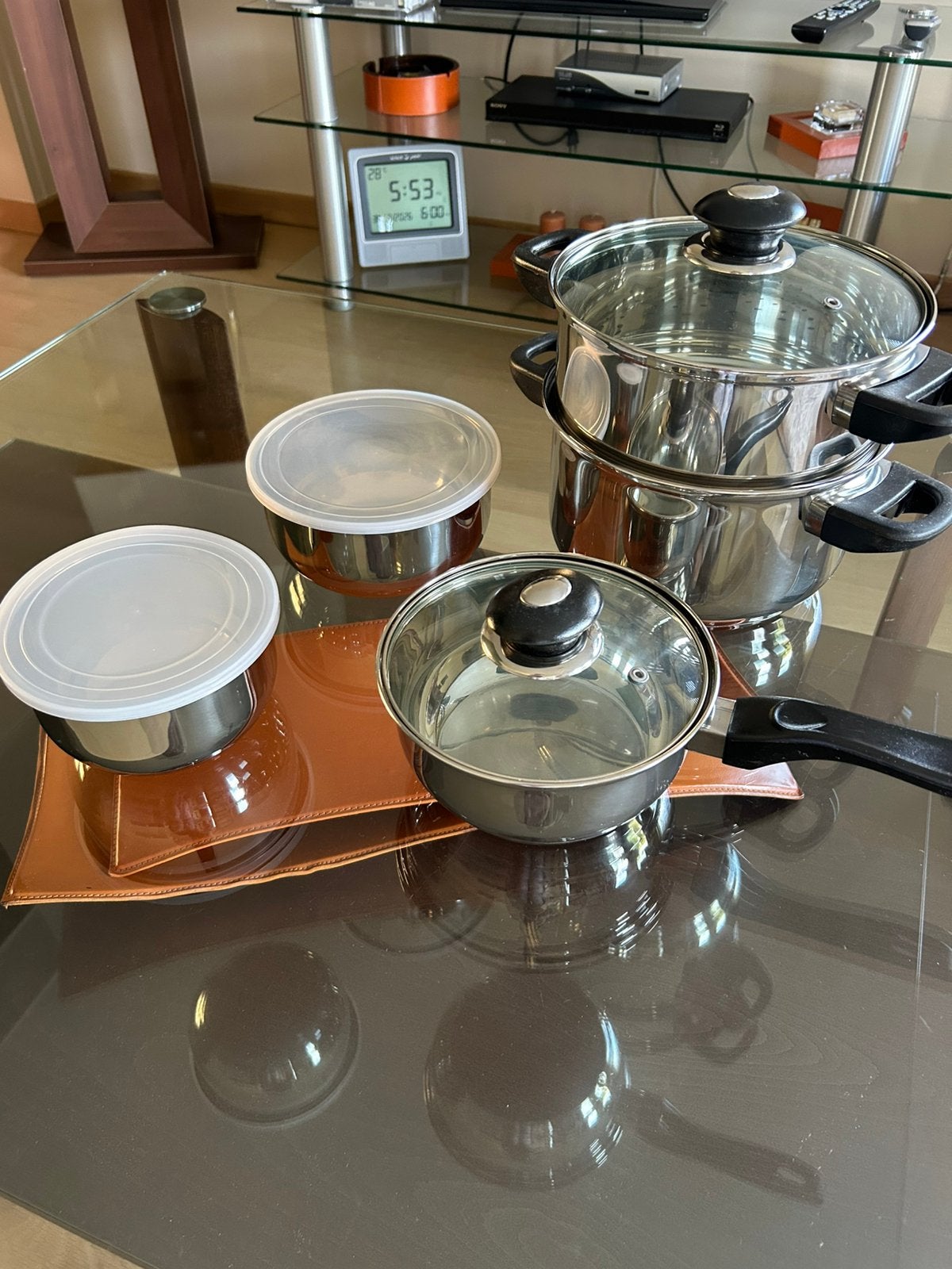 Set de casseroles en inox avec petit couscoussier - Neuf, Maison & Meubles, Neuf, Inox, Compatible lave-vaisselle, Enlèvement