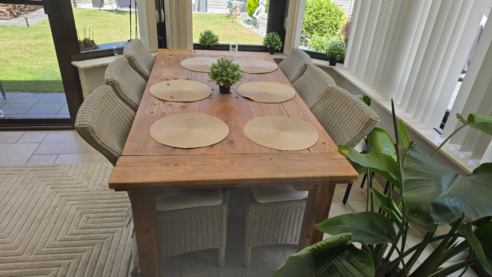 Landelijk massieve houten eettafel met 6 Stoelen Zeer stevig, Ophalen, Zo goed als nieuw, Hout, Eettafel