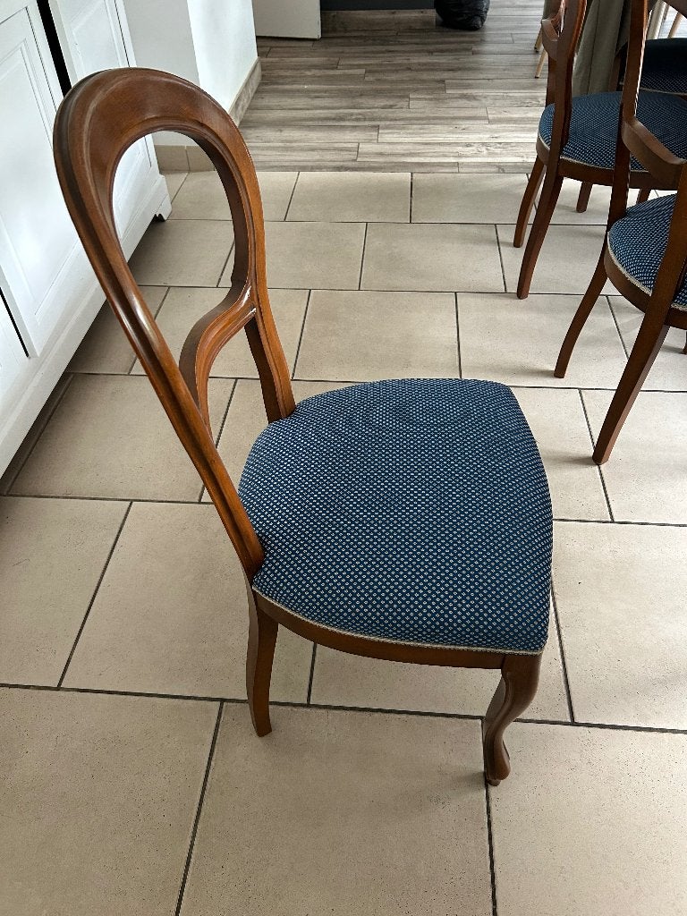 8 chaises style classique en bois et assises bleues, Ophalen, Gebruikt, Blauw, Vijf, Zes of meer stoelen