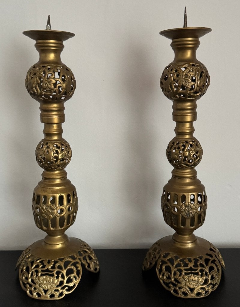 Paire de Bougeoirs en Bronze - Asie - 1940, Enlèvement ou Envoi, Cuivre ou Bronze