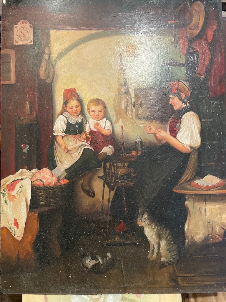 Oud schilderij op paneel, Enlèvement, Panneau