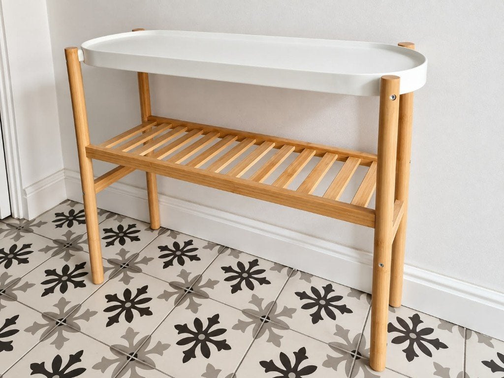 Support pour plantes en bambou IKEA SATSUMAS blanc, 25 à 50 cm, Comme neuf, Enlèvement, Scandinavisch
