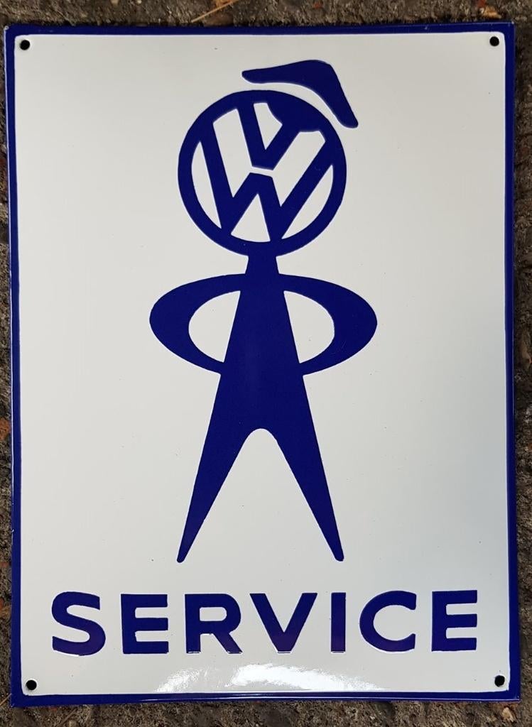 VW service zwaar emaillen reclame decoratie bord mancave, Verzamelen, Ophalen of Verzenden, Zo goed als nieuw, Reclamebord