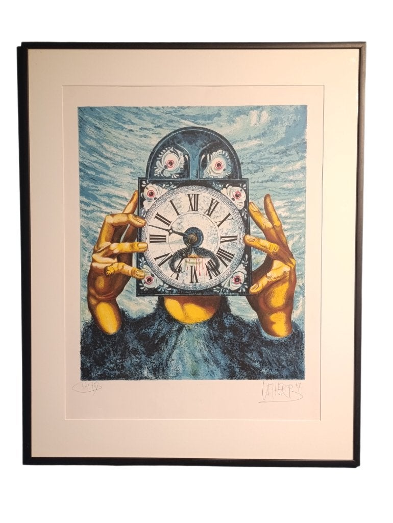 Maître LEHERB Helmut: L' Horloge, Gravure., Numéroté, Enlèvement ou Envoi, Gravure, Personnages et figures fantastiques
