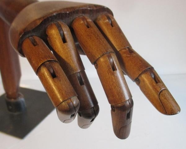antieke houten arm met hand scharnierende vingers, Antiek en Kunst, Verzenden
