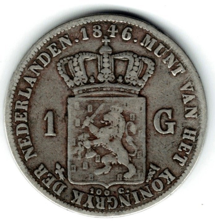 Zilveren 1 gulden Nederland Willem II 1846 lelie, 1 gulden, Verzenden, Zilver, Losse munt